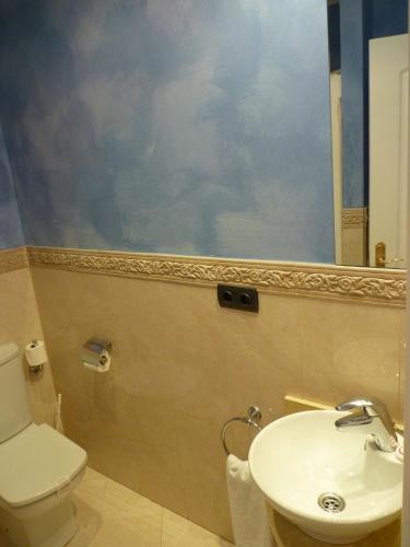a bathroom with a sink and a toilet and a mirror at Marina de Campios in Comillas