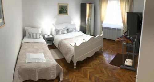 um quarto com 2 camas e uma televisão em Marija Magdalena Apartments em Arandjelovac
