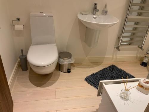 a bathroom with a toilet and a sink at Breeze Place in Nelson