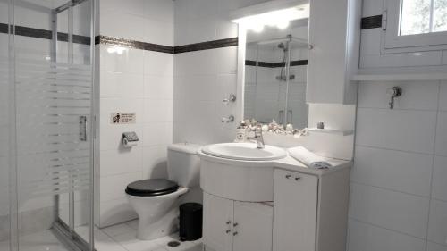 een witte badkamer met een toilet en een wastafel bij Evreti Villa with Stunning views, near Fiscardo in Fiskardho