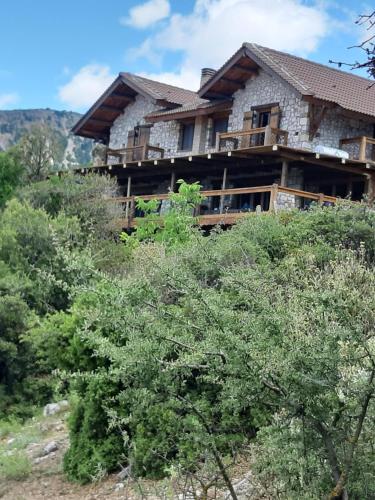 a large house on top of a hill with trees at CHALET in Patra