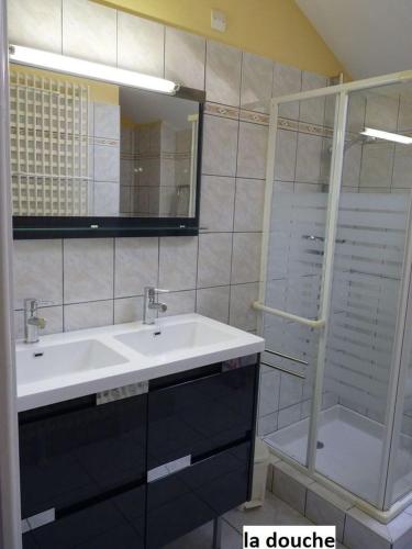 une salle de bain avec un lavabo et un miroir dans l'établissement Le Chalet Bel Air, à Oderen