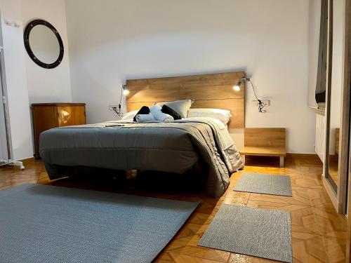 - une chambre avec un lit, un miroir et deux tapis dans l'établissement Mirador La Paz, à Logroño