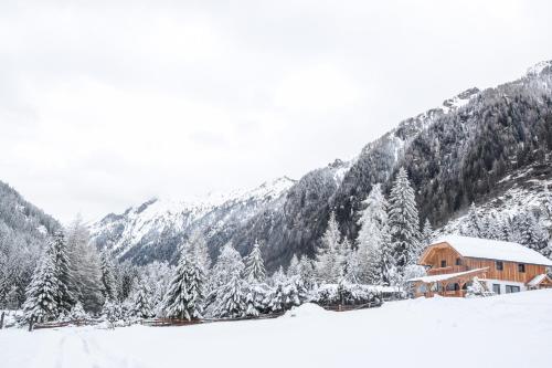 a ski lodge in the mountains with snow at Almchalet Pöllatal in Rennweg