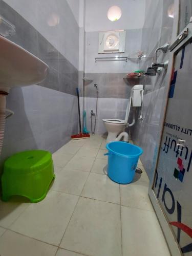a bathroom with a sink and a toilet and a bucket at Alpine Green in Rānchī
