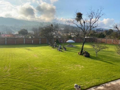 a group of people sitting on a grass field at Departamento con gran área verde in Zacatlán
