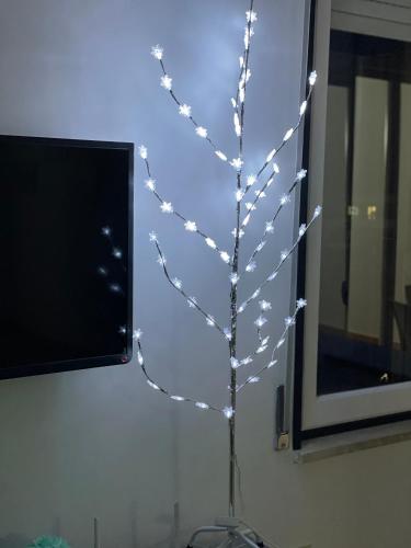a christmas tree with lights in front of a tv at B&B Marrelli Crotone in Crotone