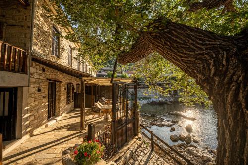 a view of a river from a building with a tree at Cleopatra's Miramare in Damouchari