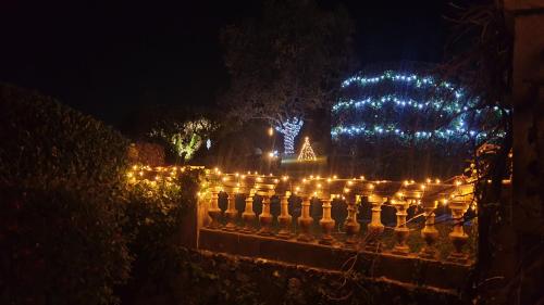 un cimetière avec bougies et lumières de Noël la nuit dans l'établissement Domaine du Bois d'Amont, à Cabris