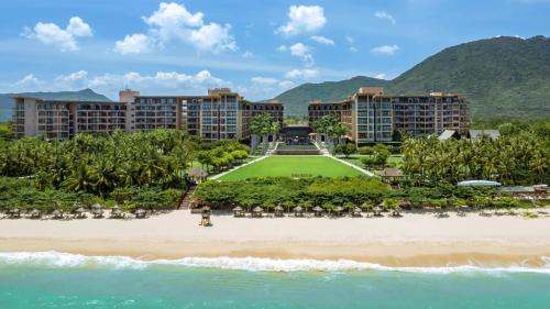an aerial view of the resort from the beach at Yalong Bay Mangrove Tree Resort in Sanya