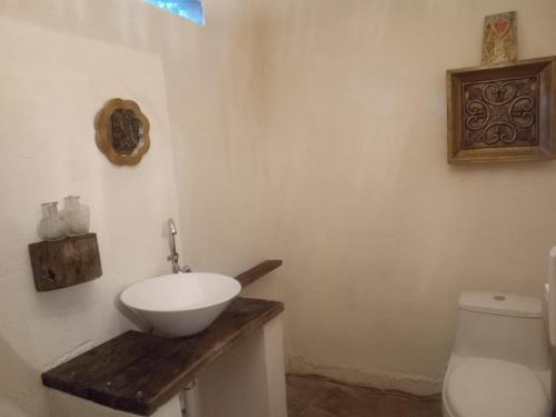 プエルト・モレロスにあるIf you enjoy nature, La Quinta Azul is the place, connecting with your sensesの白い洗面台とトイレのあるバスルーム