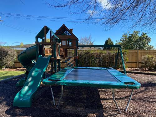 een kleine speeltuin met een glijbaan en een glijbaan bij Motuoapa Bay Chalets in Turangi