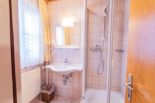 een badkamer met een wastafel en een douche bij City Life 6 by Alpenidyll Apartments in Schladming