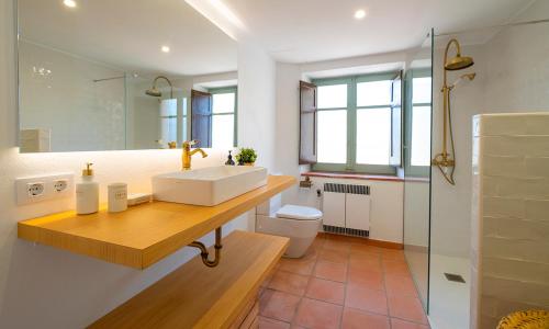 een badkamer met een wastafel en een toilet bij CASA RURAL MAS DEL GALL - CASA NOVA, BARCELONA in Tordera