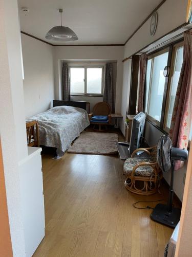 um quarto com uma cama e uma televisão em City Otaru em Otaru