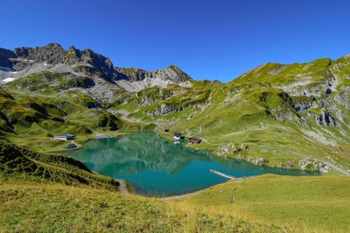 a mountain lake in the middle of a field at K-Appartements Klösterle in Klösterle am Arlberg