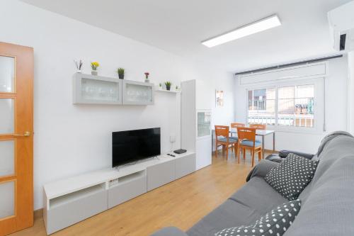 ein Wohnzimmer mit Couch und Flachbildfernseher in der Unterkunft Cadillac lujo total sin pasar por un hotel in Cornellà de Llobregat