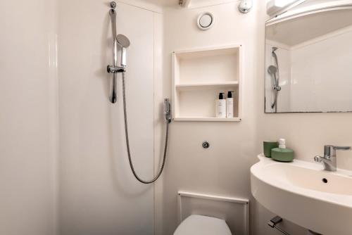 La salle de bains est pourvue d'une douche, de toilettes et d'un lavabo. dans l'établissement For Students Only Studio Apartments at Burges House in the heart of Coventry, à Coventry