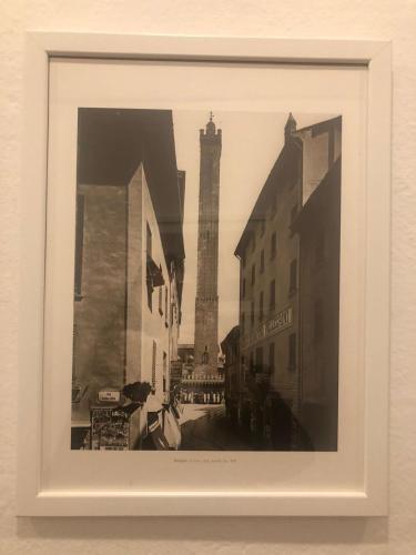 a black and white picture of a city with a clock tower at MyRoom sui Portici in Bologna