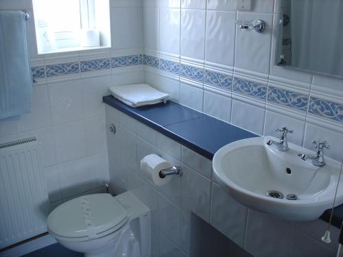 a white bathroom with a toilet and a sink at Halfway House Inn Country Lodge in Yeovil