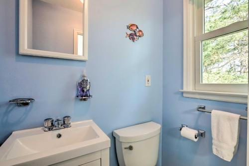 a blue bathroom with a toilet and a sink at Family-Friendly Woodbury Home with Yard and Deck! in Woodbury