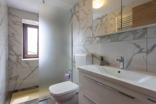 Łazienka z białą toaletą i umywalką w obiekcie Villa Vita in Poreč - Haus für 6-8 Personen w mieście Kaštelir