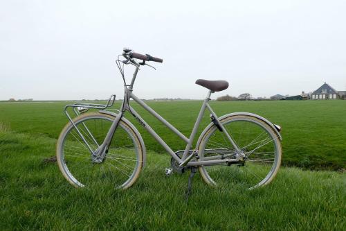 a bike parked in the grass in a field at Hotel Workum in Workum