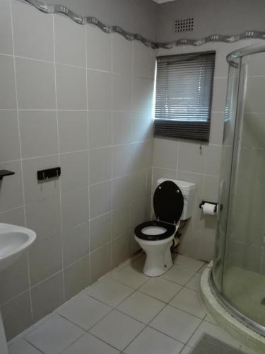 a bathroom with a toilet and a sink at Waterside Lodge CC in Piet Retief