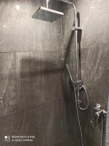 a shower with a shower head in a bathroom at Sky Night Guest House in Düren - Eifel