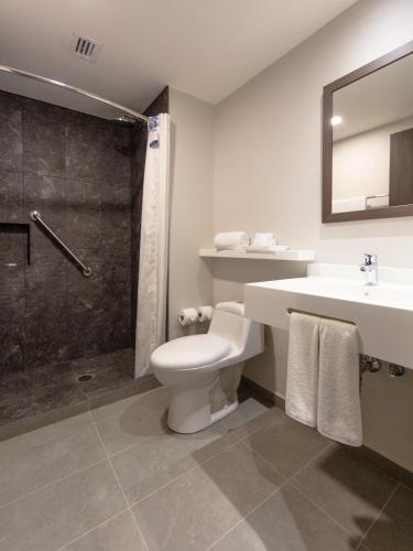 a bathroom with a toilet and a sink and a shower at Sleep Inn Guadalajara Galerias in Guadalajara