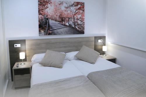a bedroom with a bed and a picture on the wall at Piso Plaza Mercado 3,4 in Salamanca
