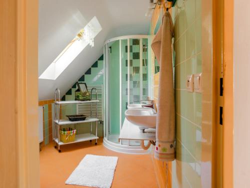 a bathroom with a sink and a mirror at Holiday Home Karasova III by Interhome in Dehtáře