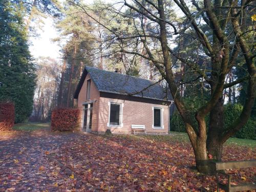 a small house with a tree in the yard at La Maison de Lise in Ville-Pommeroeul