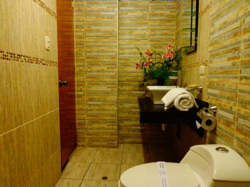 a bathroom with a toilet and a sink at Majestad Hotel Boutique in Arequipa