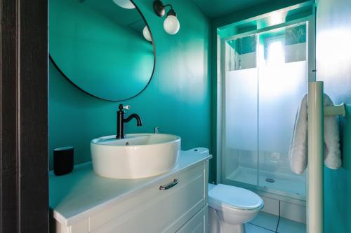 a bathroom with a sink and a mirror at LE COURSIVE - Charmant T2 à Villeurbanne in Villeurbanne