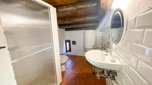 a bathroom with a shower and a sink and a toilet at Albergue Turístico "San Blas" de Oliva de Plasencia in Oliva de Plasencia