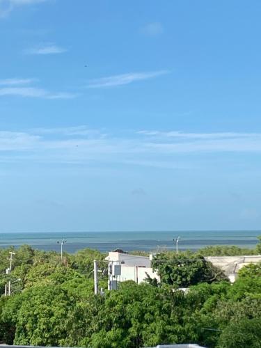 a building on a hill with trees and the ocean at ARMANI in Puerto Colombia