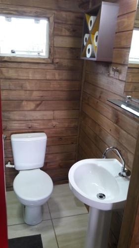 a bathroom with a toilet and a sink at Pousada Sitio Bella Vista- Vermelha in Urupema