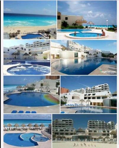 a collage of photos of a resort with a pool at MARLIN TURQUESA DEPARTAMENTOs FRENTE AL MAR in Cancún