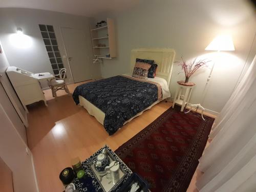 uma vista superior de um quarto com uma cama em Homestay Rooms Paris Porte de Versailles em Paris