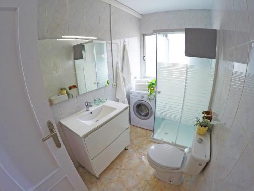 La salle de bains est pourvue de toilettes, d'un lavabo et d'un lave-linge. dans l'établissement Apartamento La Paella de Bajamar, à Bajamar