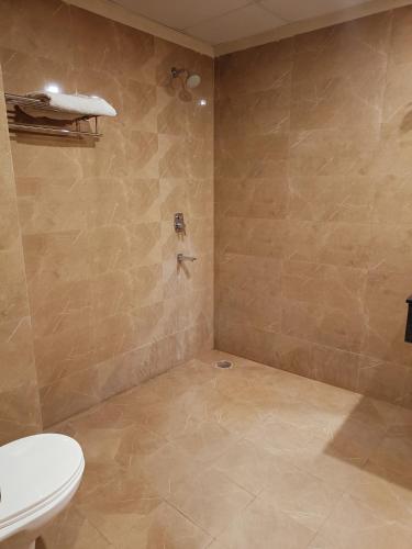 a bathroom with a shower with a toilet and a sink at Mayda Inn- A Boutique Hotel in New Delhi