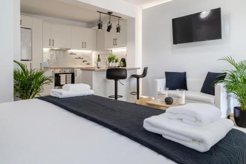Dapur atau dapur kecil di Sandra's luxury studio apartment