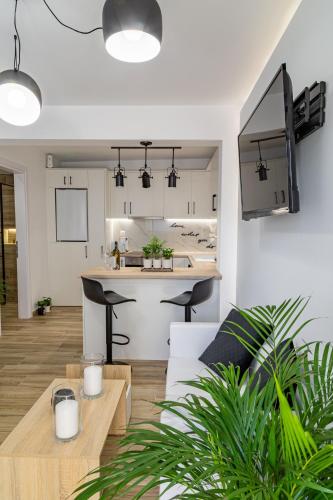 Dapur atau dapur kecil di Sandra's luxury studio apartment