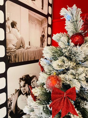 a black and white photo of a christmas tree at Partenope Relais in Naples