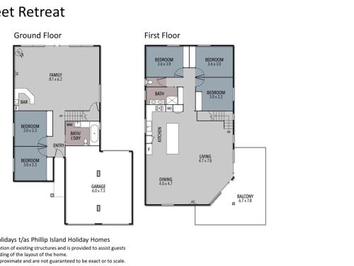 a plan of a floor plan of a house at Sandy Feet Retreat in Cape Woolamai