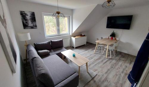 a living room with a couch and a table at Apartmán08 in Dolní Morava