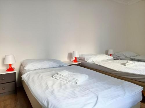 Una cama o camas en una habitación de Charles Bridge Hostel & Apartments