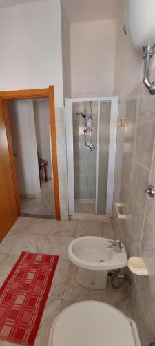 a bathroom with a shower and a toilet and a sink at Casa Maria in Cardedu