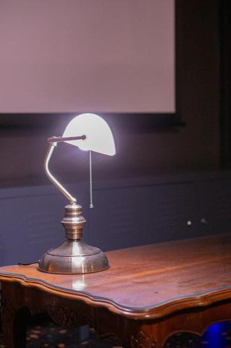 a lamp sitting on top of a wooden table at Shourin Hotel Cheonan by Aank in Cheonan